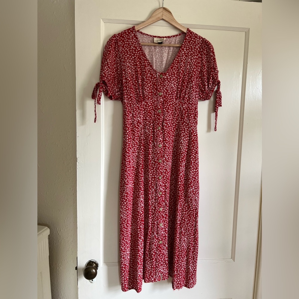 Universal Thread Red White Floral Button Down MIDI Dress Small